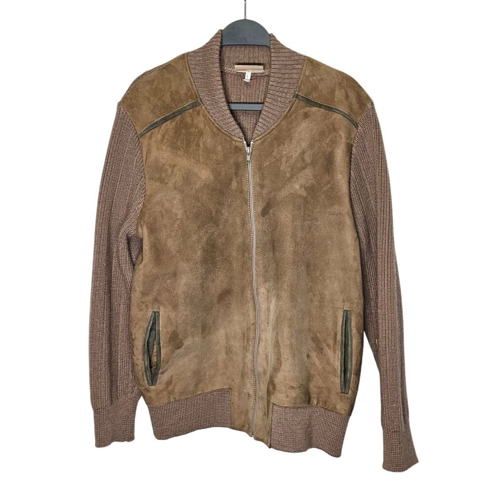 Glenhusky Vintage Made In Scotland Suede Leather &‎ Wool Cardigan Jacket L Brown